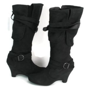 Naughty Monkey Women's Black Wedge Mid Calf Boots